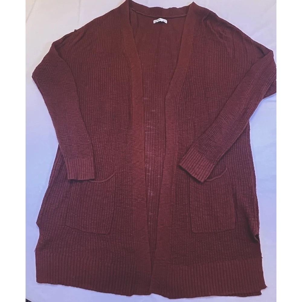 Sonoma Open Front Cardigan Pockets Cable Knit Longer Length Rust Sweater XL